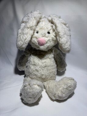 Jellycat Cream Curly Bunny with Pink Nose